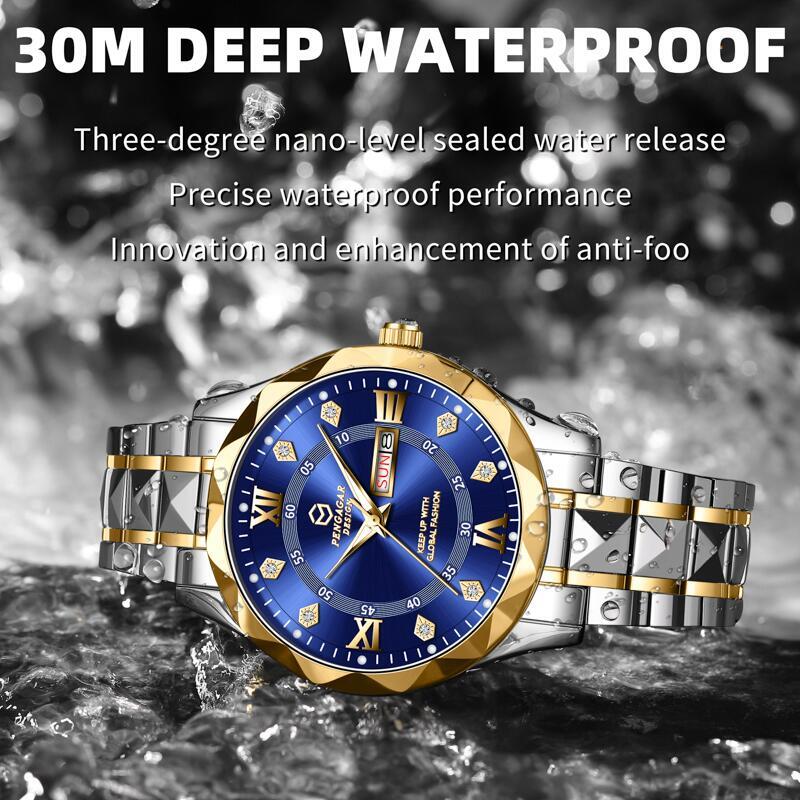 Luxury Waterproof Mens Watch With Date Week Display Luminous Quartz Wristwatch For Casual Formal 2