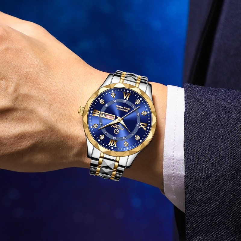 Luxury Waterproof Mens Watch With Date Week Display Luminous Quartz Wristwatch For Casual Formal 4