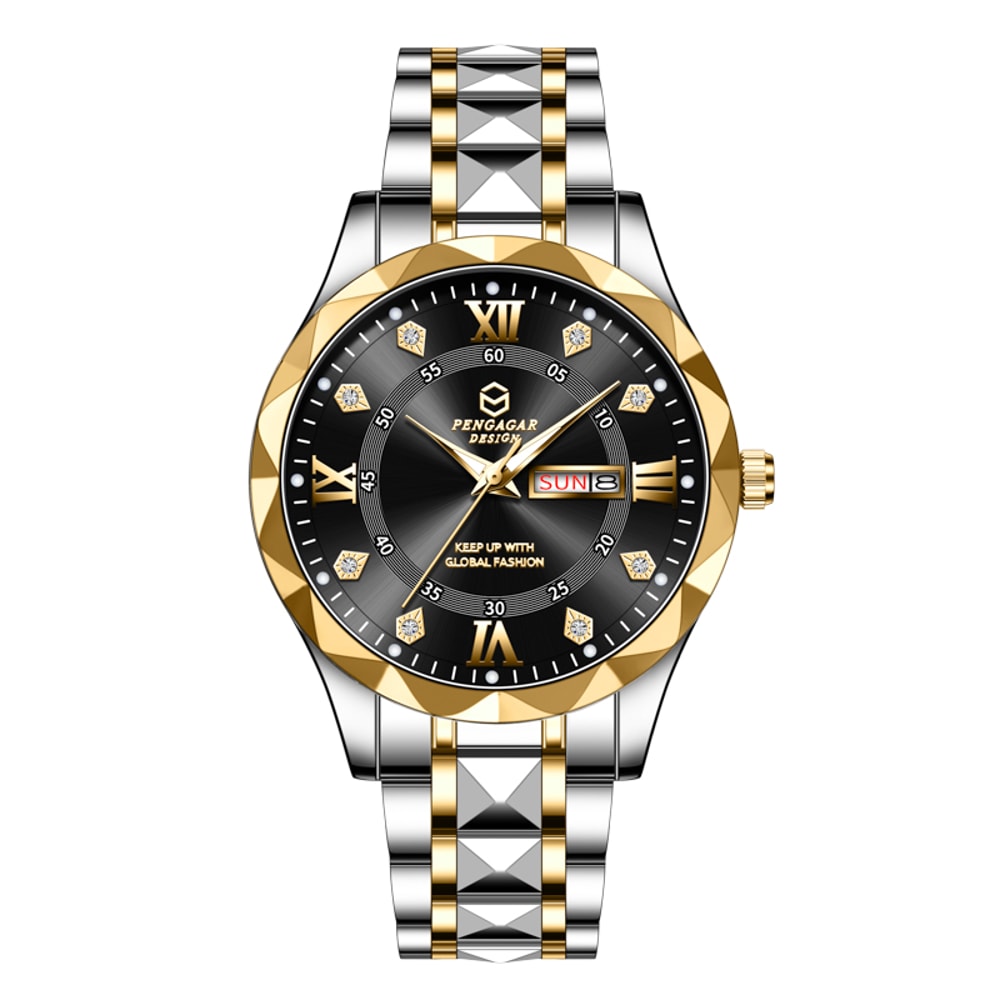 Luxury Waterproof Mens Watch With Date Week Display Luminous Quartz Wristwatch For Casual Formal 7