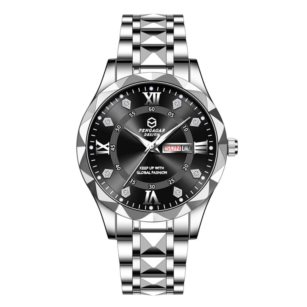 Luxury Waterproof Mens Watch With Date Week Display Luminous Quartz Wristwatch For Casual Formal 9