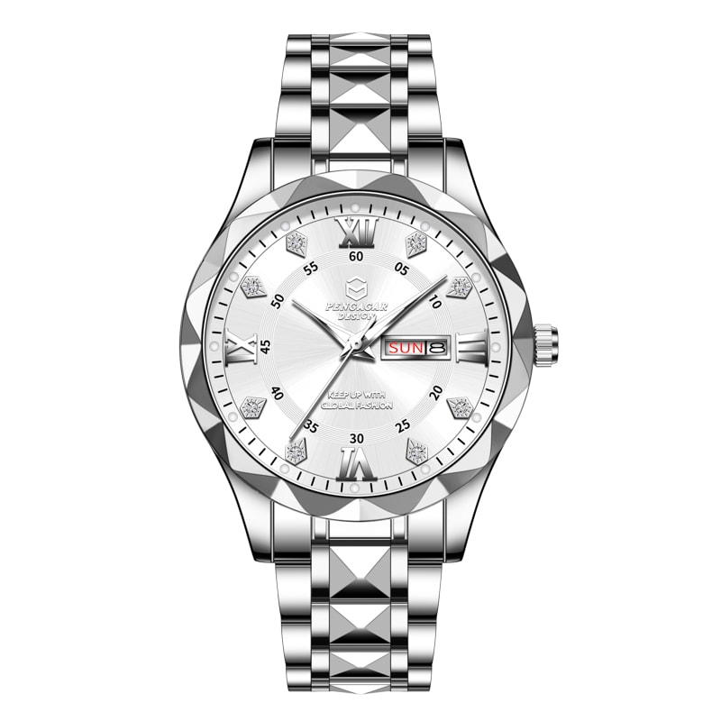 Luxury Waterproof Men's Watch with Date & Week Display, Luminous Quartz Wristwatch for Casual & Formal Use