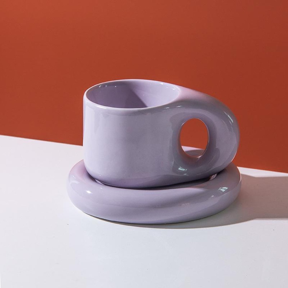 Handmade Chubby Mug With Saucer Creative Nordic Ceramic Cup For Coffee Tea Milk Cake Personalized 6