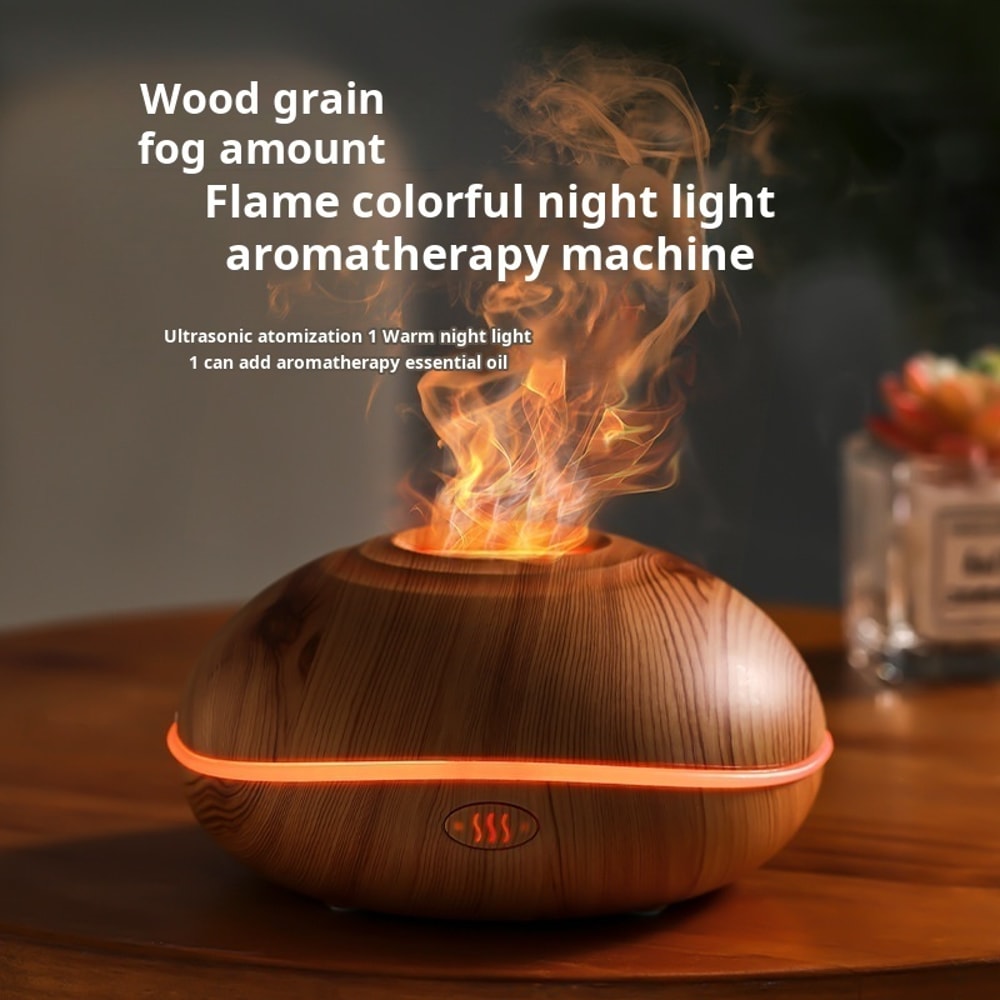 7Color Fire Flame Wood Grain Ultrasonic Aroma Diffuser Humidifier 1
