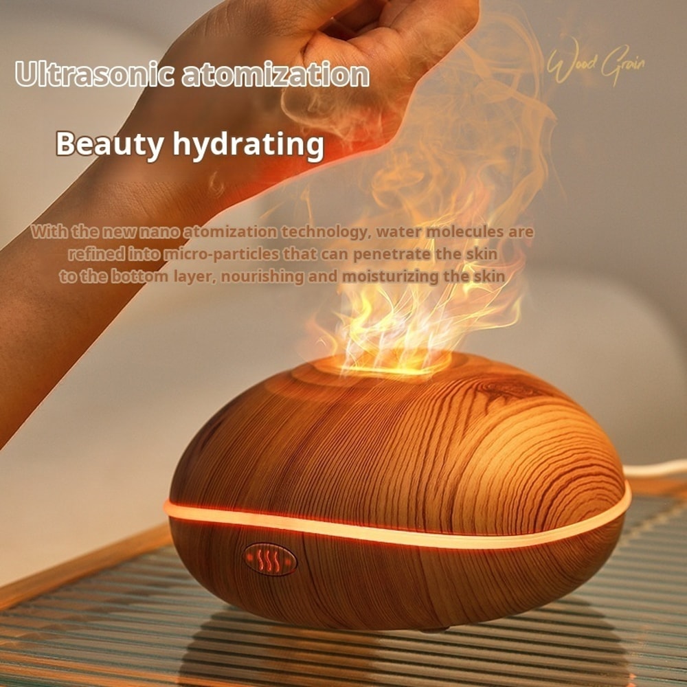 7Color Fire Flame Wood Grain Ultrasonic Aroma Diffuser Humidifier 2