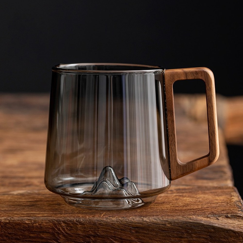 Glass Drinking Cup With Wooden Handle LargeCapacity Milk Tea Juice Cup 2