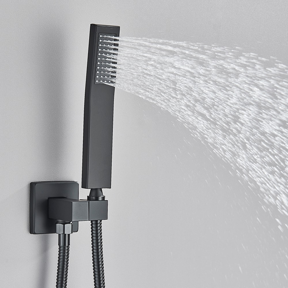 Black Concealed Shower System With Rain Waterfall And Tub Spout 2