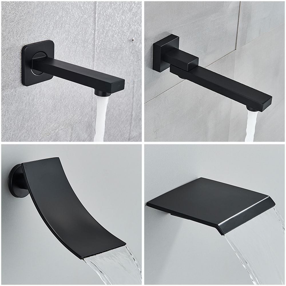 Black Concealed Shower System With Rain Waterfall And Tub Spout 4