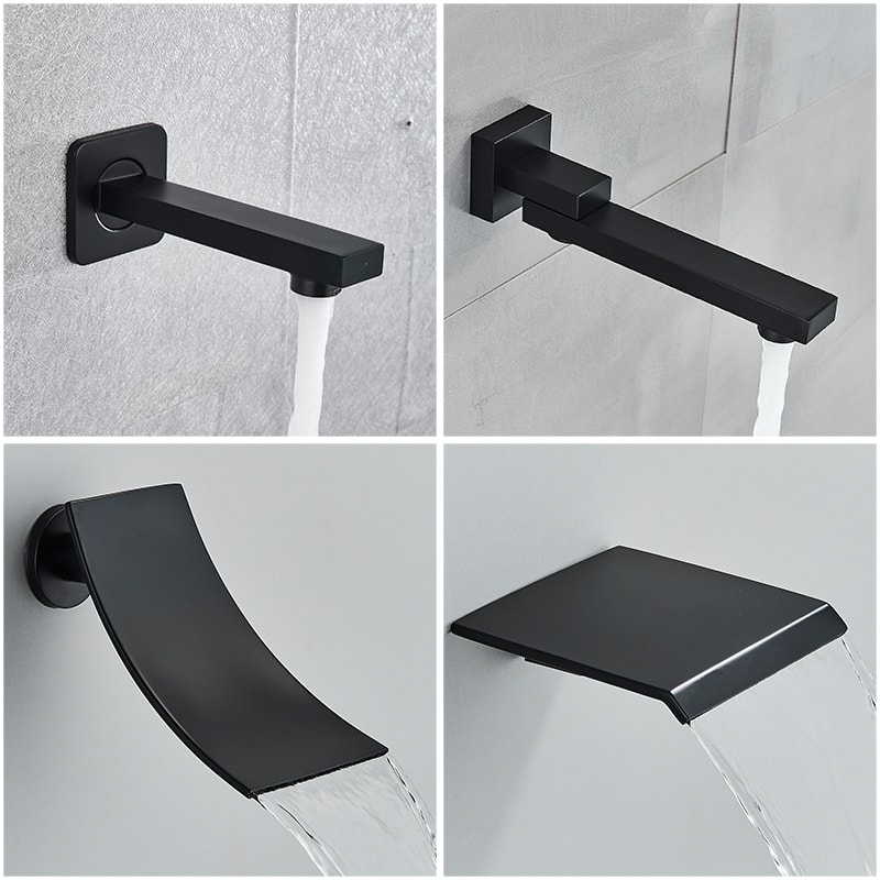 Black Concealed Shower System With Rain Waterfall And Tub Spout 4