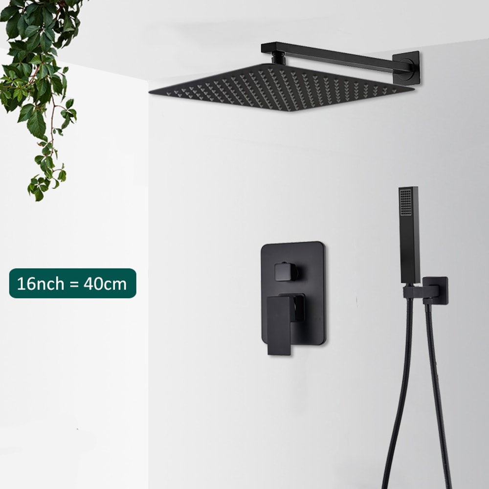 Black Concealed Shower System With Rain Waterfall And Tub Spout 8