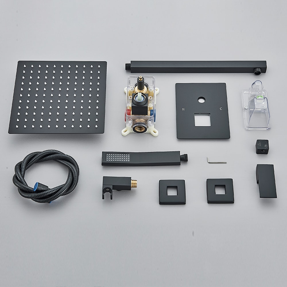 Black Concealed Shower System With Rain Waterfall And Tub Spout 5