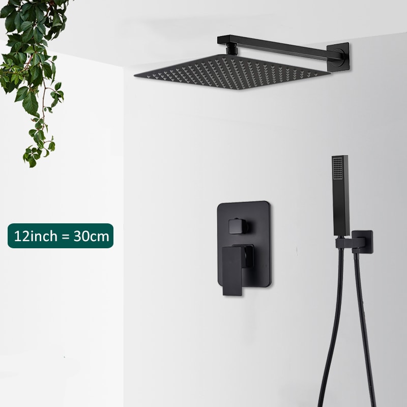 Black Concealed Shower System With Rain Waterfall And Tub Spout 7