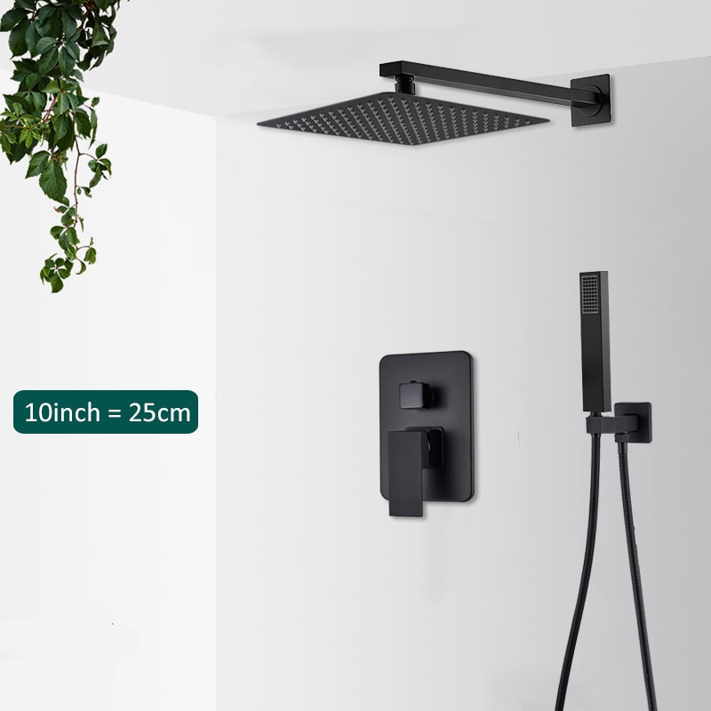 Black Concealed Shower System With Rain Waterfall And Tub Spout 6
