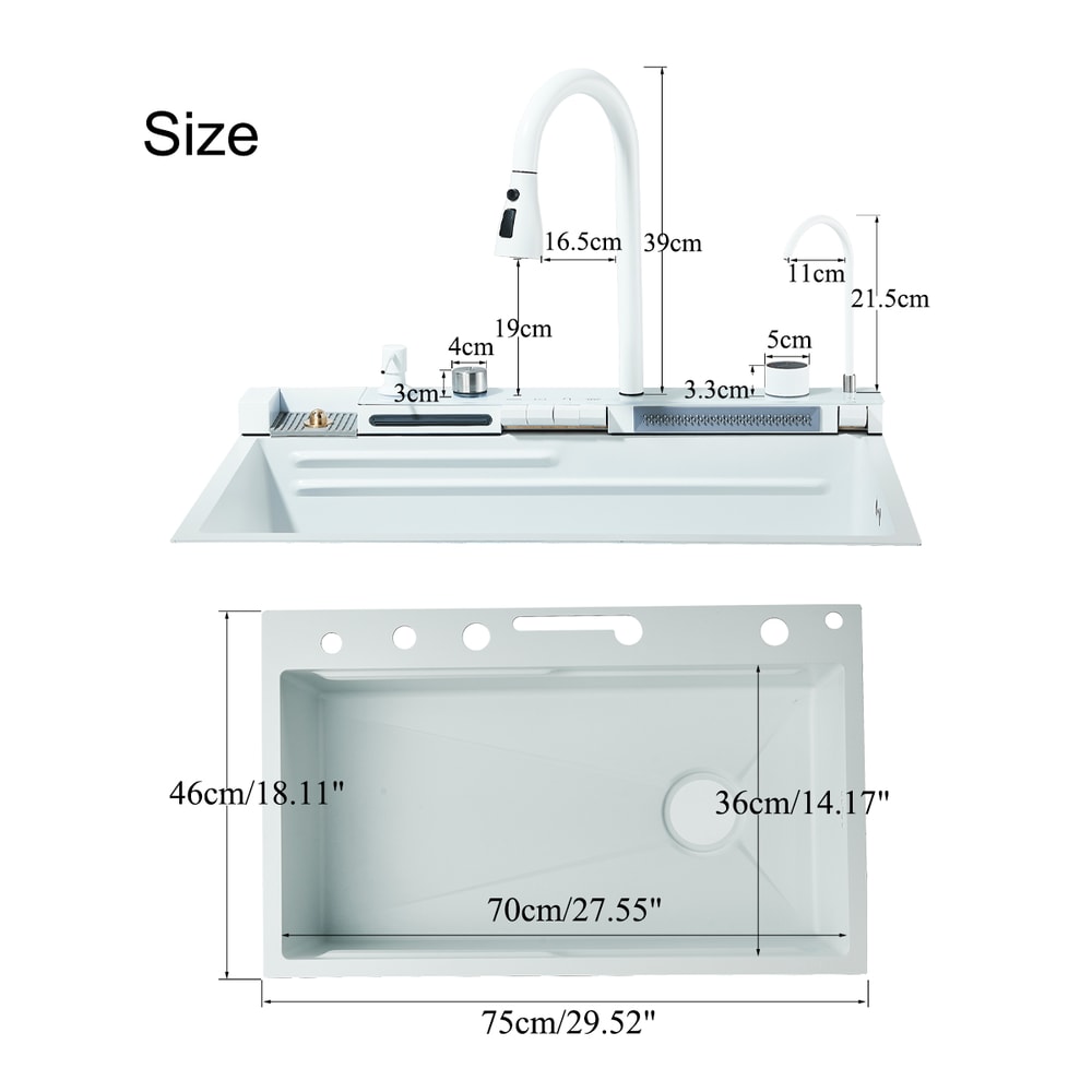 White Nano Stainless Steel Kitchen Sink Faucet Set With Double Waterfall And Digital Display 5