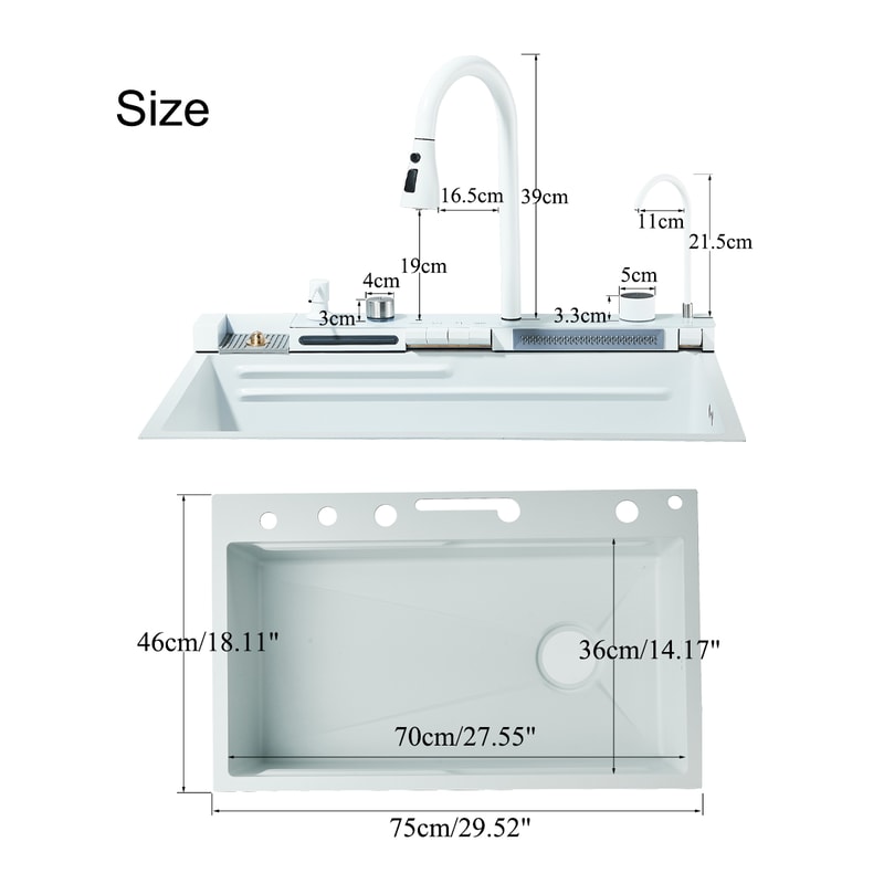 White Nano Stainless Steel Kitchen Sink Faucet Set With Double Waterfall And Digital Display 5