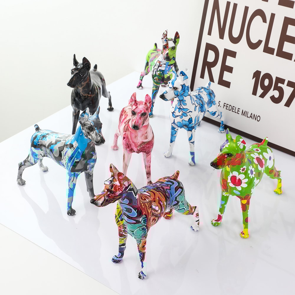 Creative Painted Graffiti Doberman Dog Statue Unique Home Entrance And Office Decor Resin Craft For 1