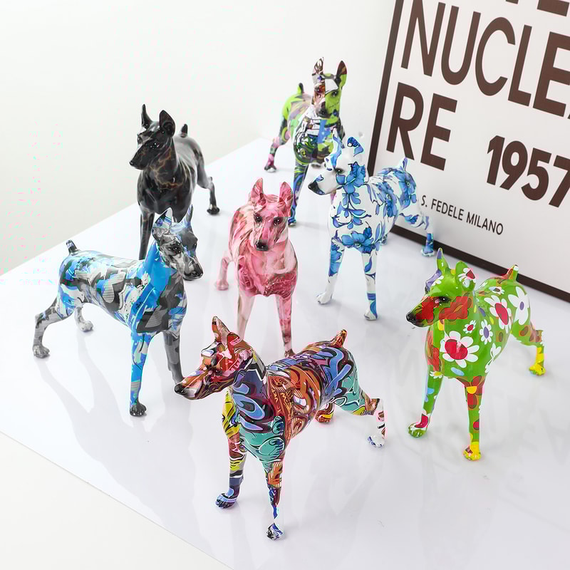 Creative Painted Graffiti Doberman Dog Statue Unique Home Entrance And Office Decor Resin Craft For 1