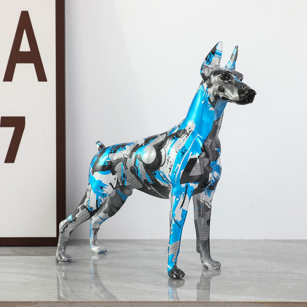 Creative Painted Graffiti Doberman Dog Statue Unique Home Entrance And Office Decor Resin Craft For 6