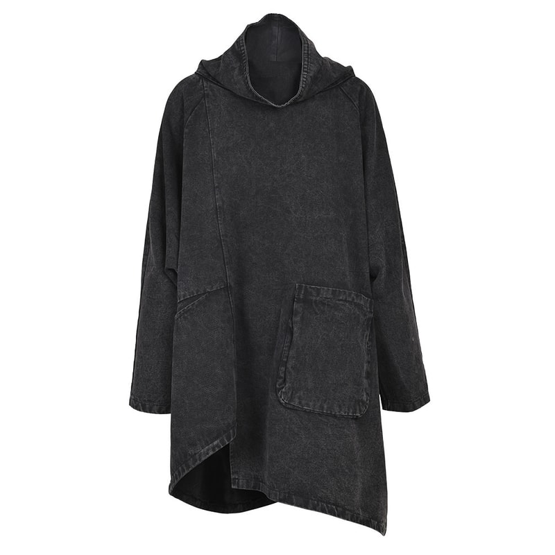 Loose Fit Black Denim High Collar Sweatshirt For Women Spring Autumn Fashion Plus Size 3