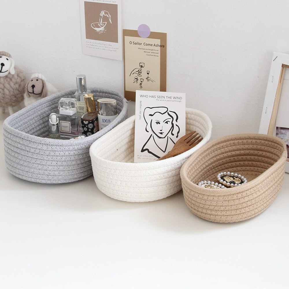 Nordic Cotton Rope Woven Storage Basket For Desktop Organization Ideal For Sundries Keys And Cosmet