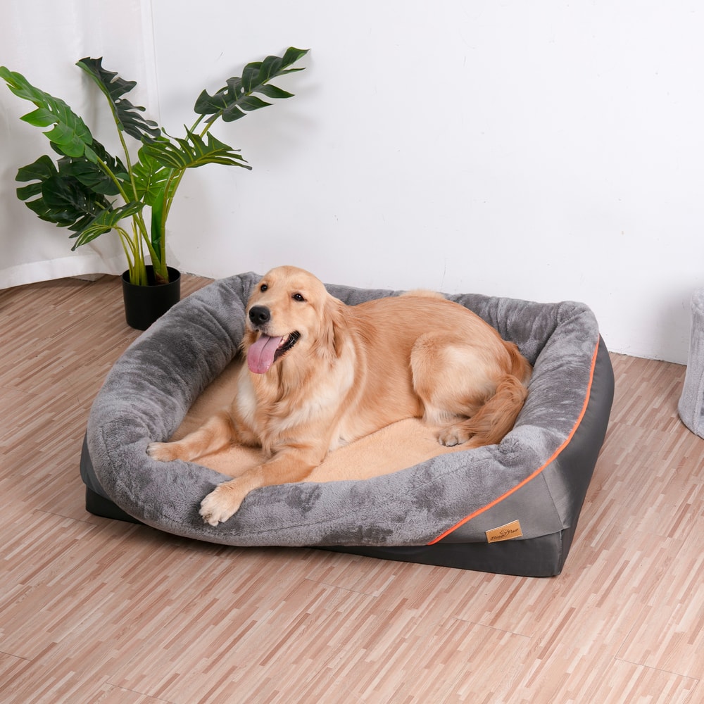 Super Soft Orthopedic Foam Dog Bed with Removable Cover & Cotton-padded Bolster