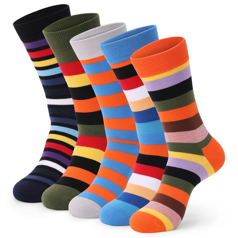 Fun Dress Socks For Men Colorful Striped Combed Cotton Novelty Socks Cool Breathable Casual Socks 0