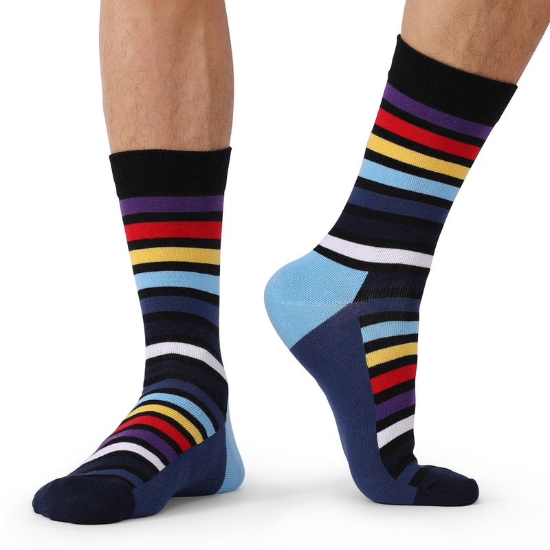 Fun Dress Socks For Men Colorful Striped Combed Cotton Novelty Socks Cool Breathable Casual Socks 1