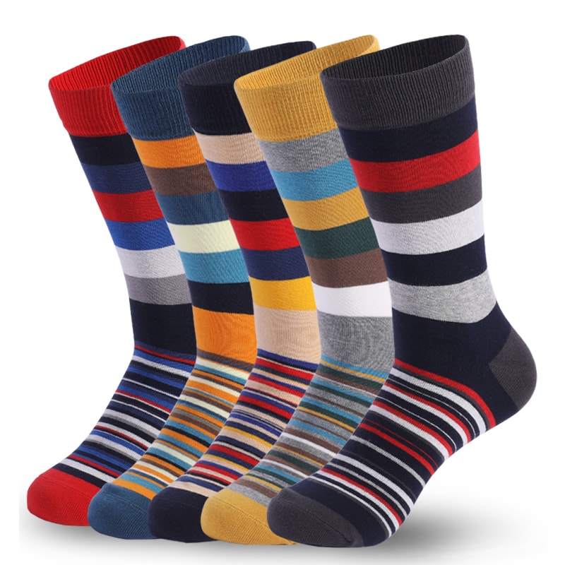 Fun Dress Socks For Men Colorful Striped Combed Cotton Novelty Socks Cool Breathable Casual Socks 9