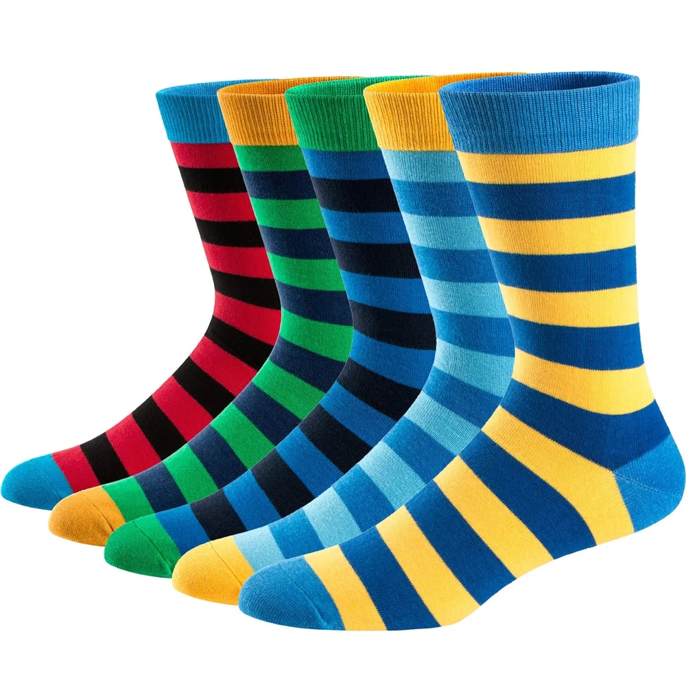 Fun Dress Socks For Men Colorful Striped Combed Cotton Novelty Socks Cool Breathable Casual Socks 10