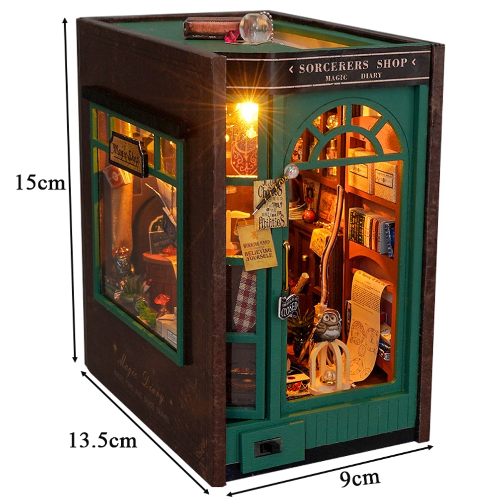 DIY Wooden Miniature Sorcerer's Shop Book Nook Kit, Magical Bookshelf Home Decor Gift