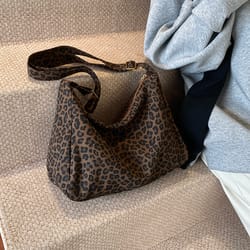 trendy casual soft textile women's shoulder bag, leopard print crossbody