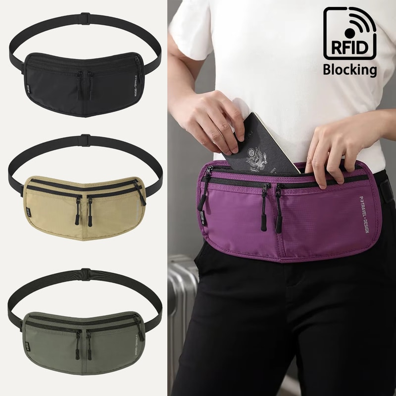 Waterproof RFID Blocking Travel Money Belt Waist Bag Secure AntiTheft Passport Holder Hidden Pocke 0