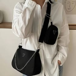 stylish nylon shoulder bag set: chic solid color handbags with chain strap for everyday use & travel