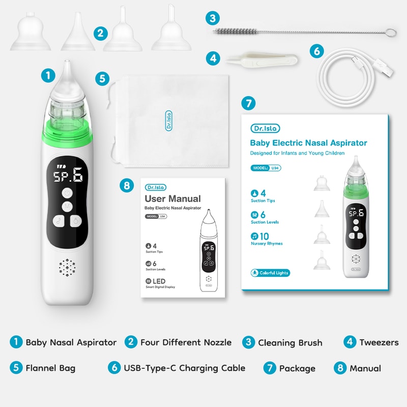 Baby Electric Nasal Aspirator with 6 Suction Modes & Soothing Music, Food Grade Silicone Mouthpiece