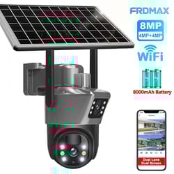 wifi solar camera, wireless outdoor cctv surveillance with dual lens ptz & solar panel