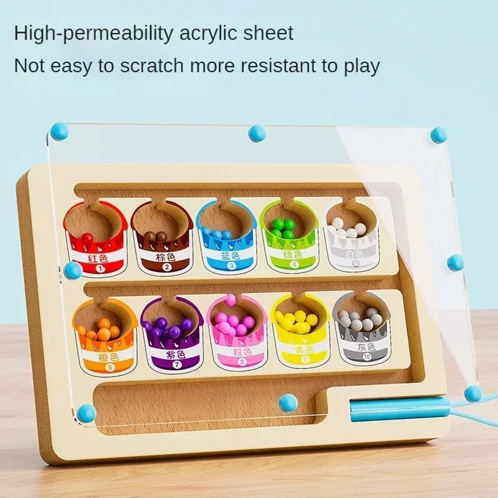 Montessori Magnetic Color Sorting Maze Board For Kids Sensory Educational Toy With Beads Wooden Co 1