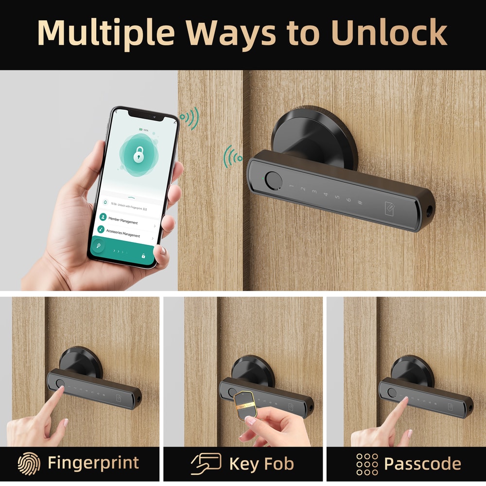 Smart Fingerprint Door Lock with App Control & Touchscreen Keypad, Secure & Convenient Keyless Entry