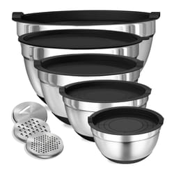 stainless steel mixing bowl set with airtight lids and non-slip bottoms for baking & serving