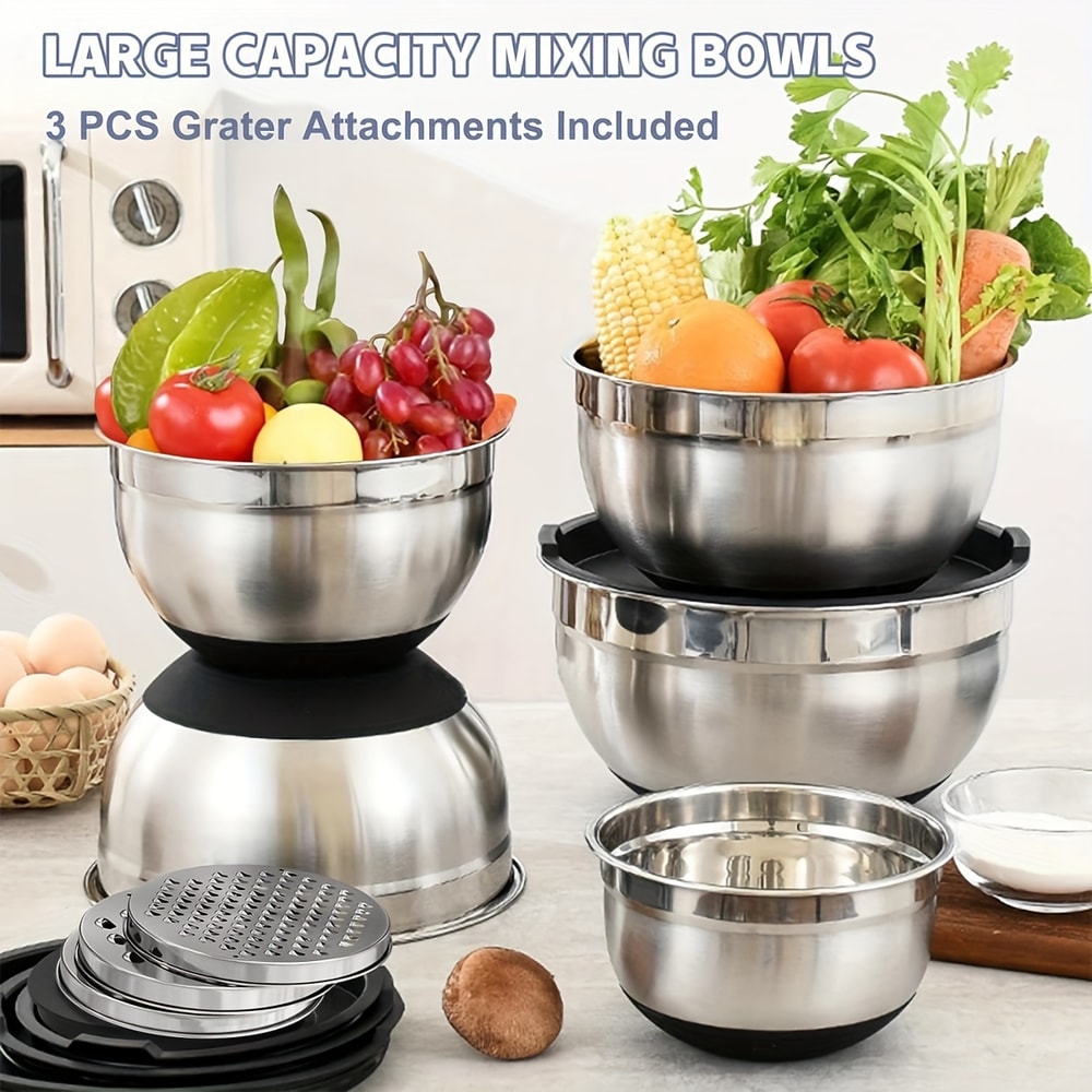 Stainless Steel Mixing Bowl Set With Airtight Lids And NonSlip Bottoms For Baking Serving 1