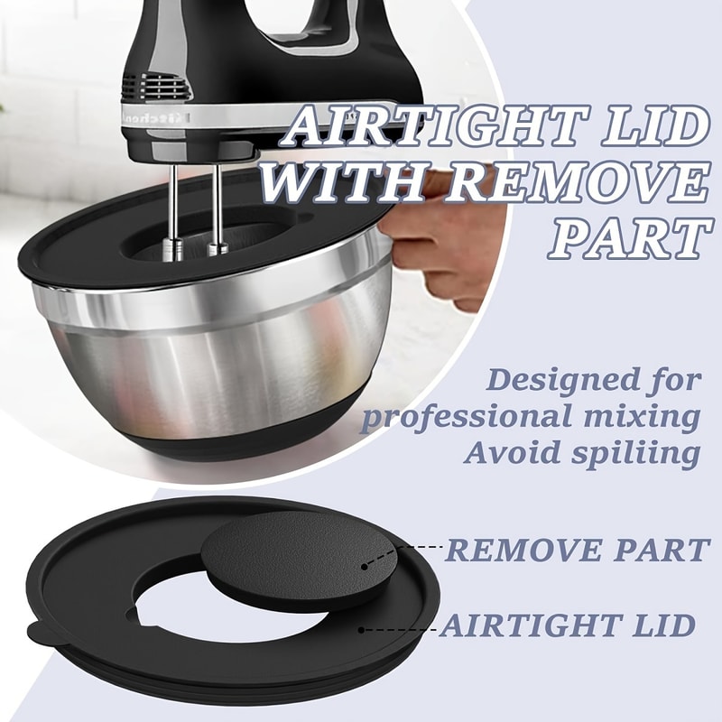Stainless Steel Mixing Bowl Set With Airtight Lids And NonSlip Bottoms For Baking Serving 3