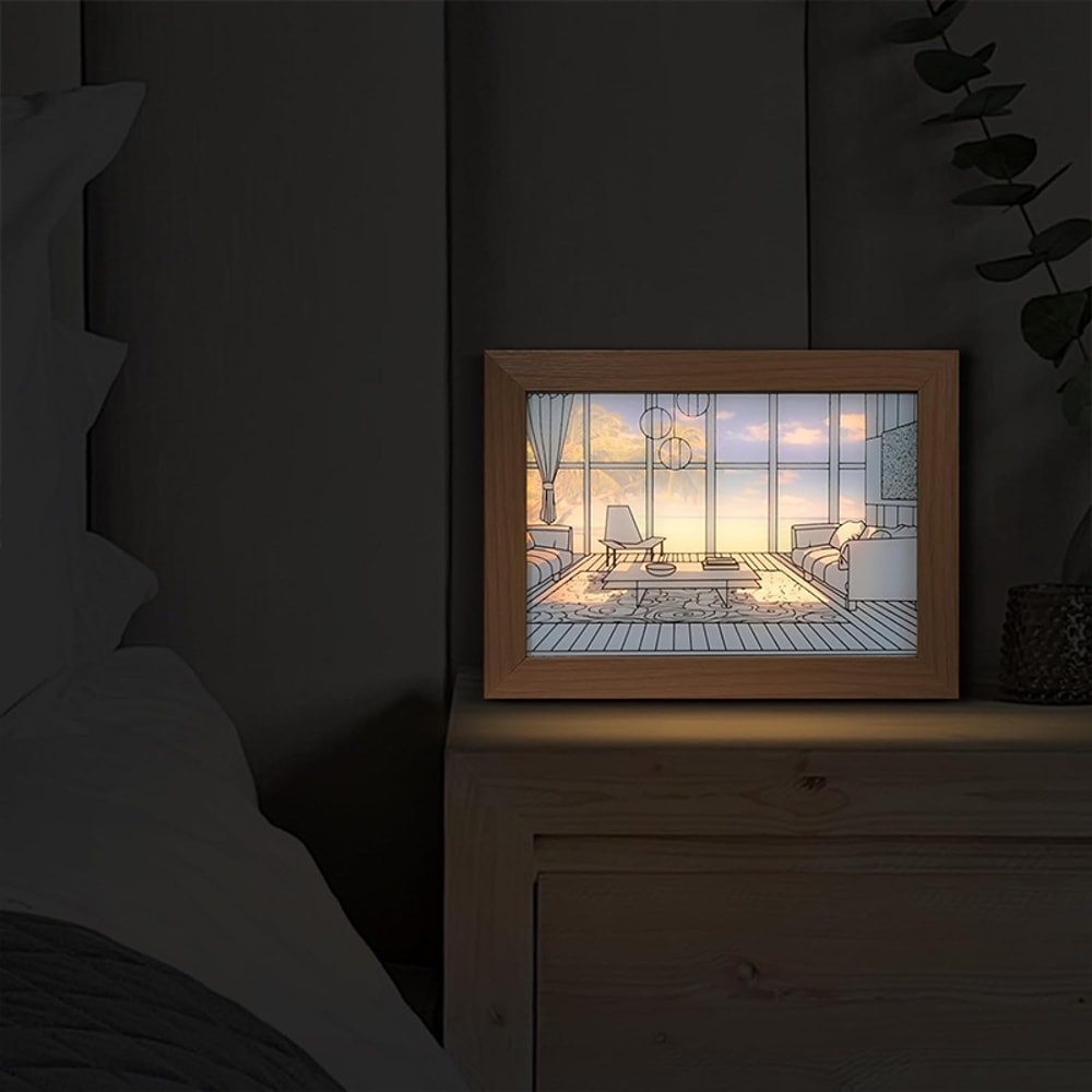 Luminous Decorative LED Wall Lamp USB Plug Dimmable Wooden Artwork Sunlight Photo Table Lamp For In 4