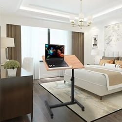 height adjustable rolling laptop desk mobile, tilting, and rotating computer cart for comfort & flexibility