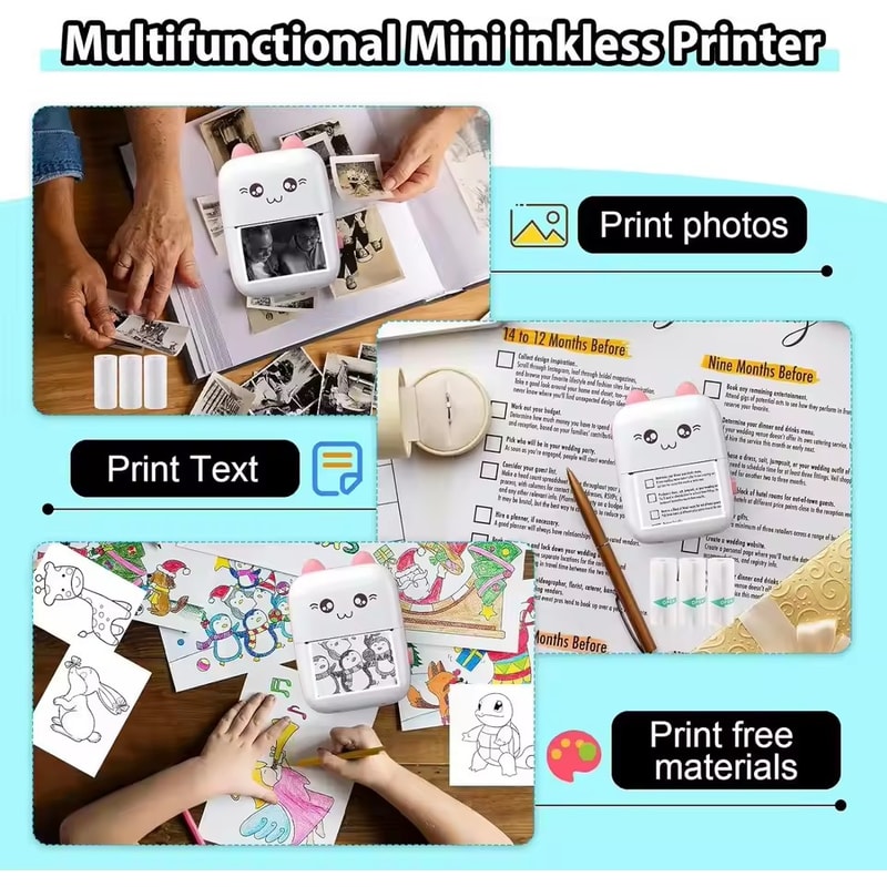 Mini Cat Portable Thermal Printer Wireless Bluetooth Printer For Photos And Labels 2