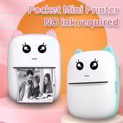 mini cat portable thermal printer, wireless bluetooth printer for photos and labels