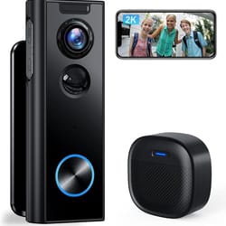 wireless 2k video doorbell with chime, 2-way audio, human detection, night vision, works with alexa & google assistant