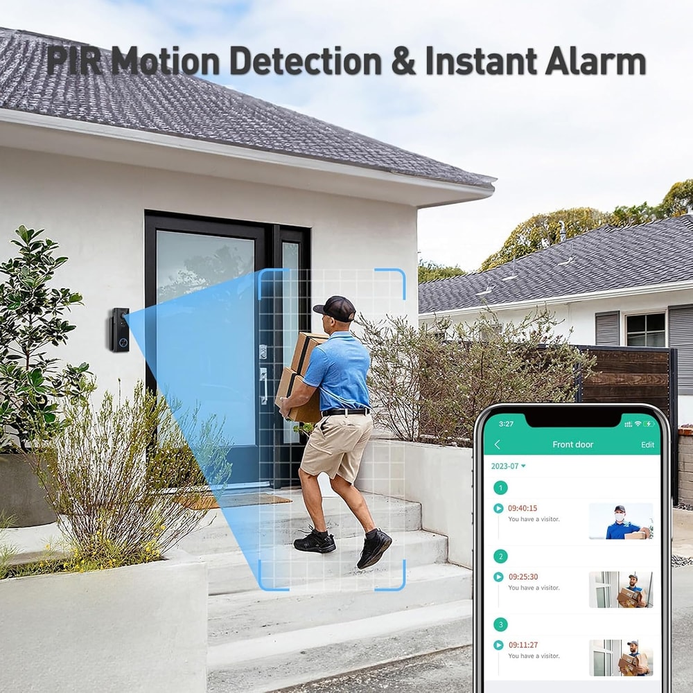 Wireless 2K Video Doorbell with Chime, 2-Way Audio, Human Detection, Night Vision, Works with Alexa & Google Assistant