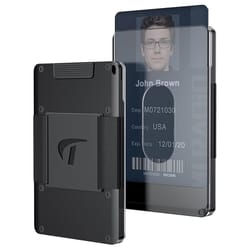 aluminum slim minimalist wallet for men, holds 15 cards & cash with stretchable belt