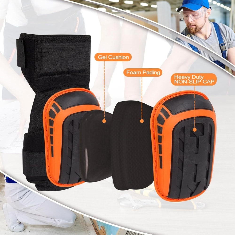 Heavy Duty Work Knee Pads with Gel Cushion and Anti Slip Straps for Construction Flooring Gardening