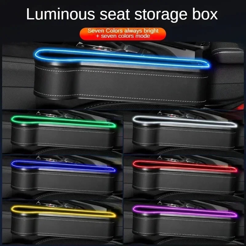Car Crevice Storage Box With USB Charger LED Light Seat Gap Organizer For Phone Cards Bottles And 2