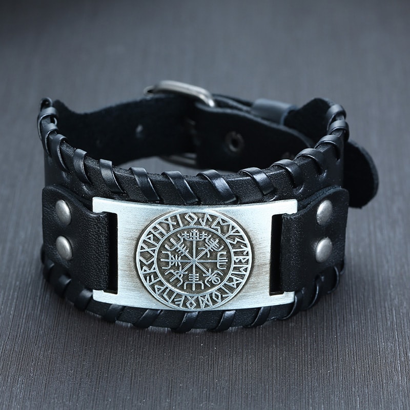Stylish Genuine Leather Wristband For Men With Metal Charm Trendy Bangle Bracelet 9