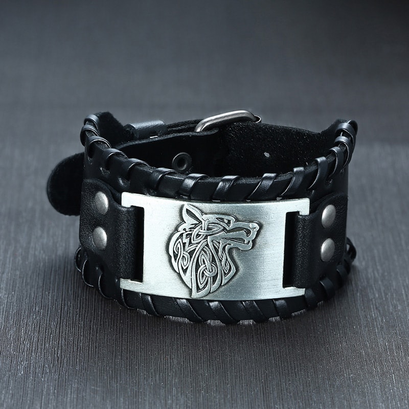 Stylish Genuine Leather Wristband For Men With Metal Charm Trendy Bangle Bracelet 10